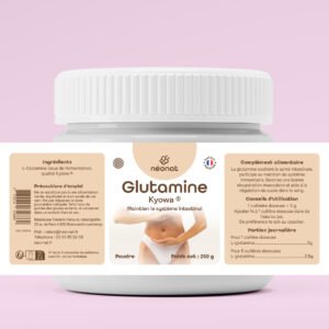 Complément alimentaire Glutamine Kyowa – flacon avec étiquette complète – Néonat