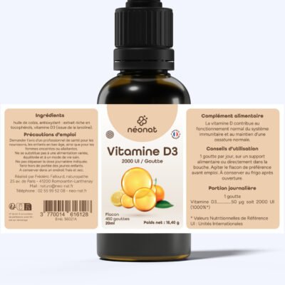 Vitamine D3 2000 UI – étiquette complète – Néonat