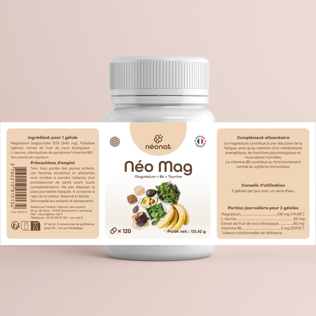 magnesium-120-gélules-étiquette Complément magnésium B6 taurine – étiquette complète – Néonat