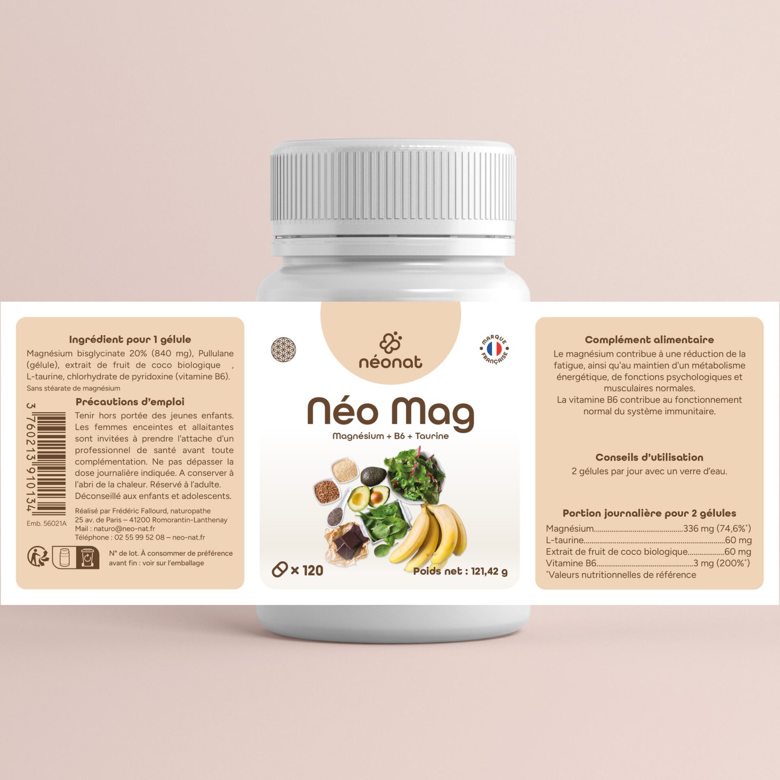 magnesium-120-gélules-étiquette Complément magnésium B6 taurine – étiquette complète – Néonat