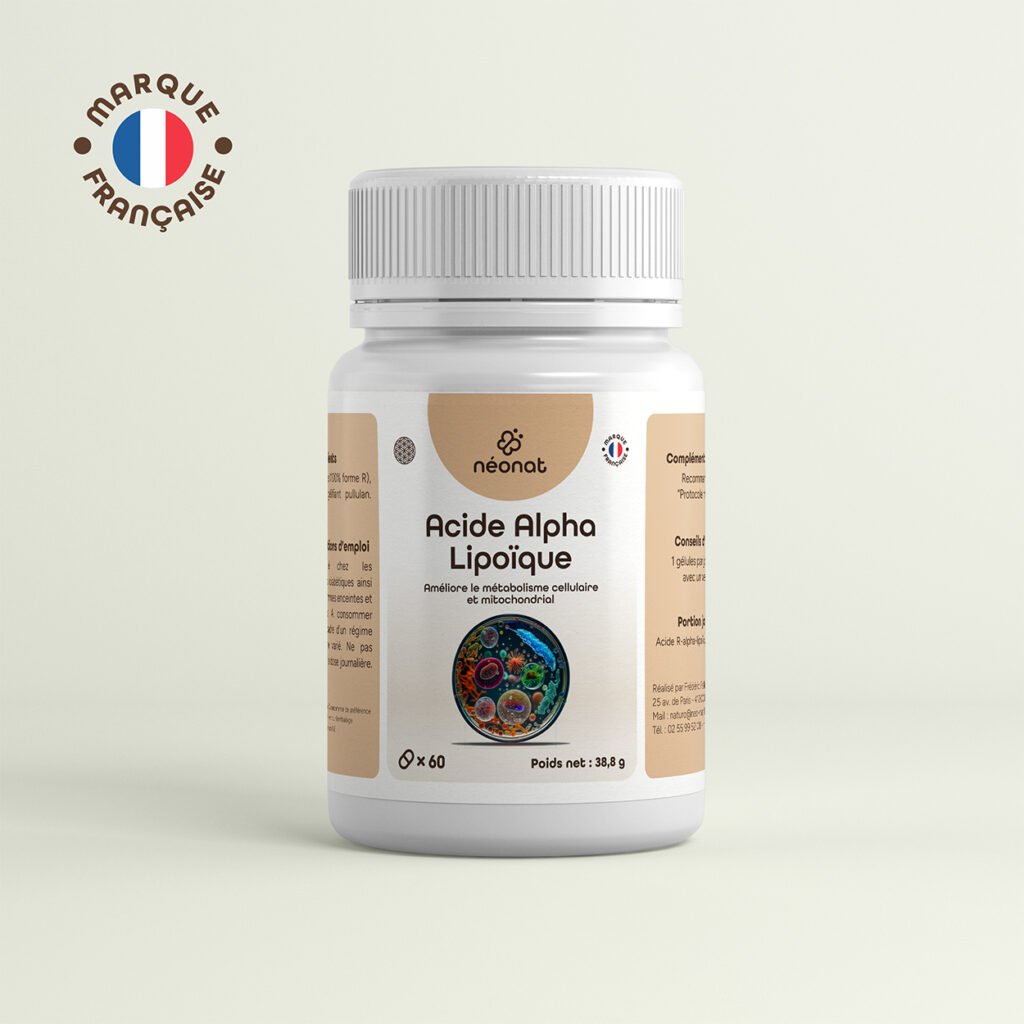acide-alpha-lipoique-gélule-60 Complément acide alpha lipoïque naturel – flacon vu de face – Néonat
