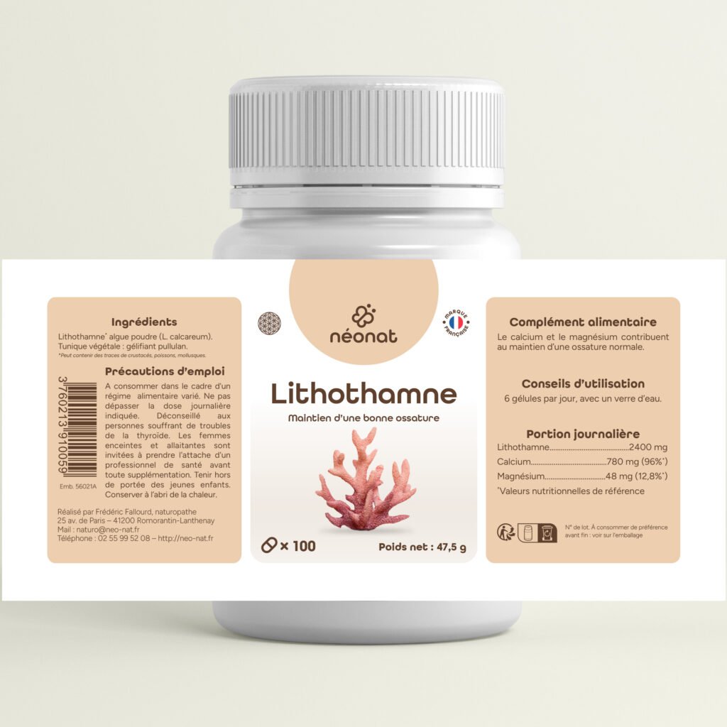 lithothamne-gélule-100-étiquette Complément lithothamne calcium magnésium – étiquette complète – Néonat