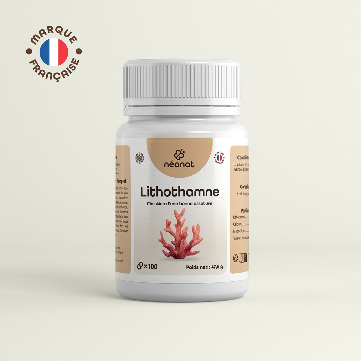Complément lithothamne calcium magnésium – flacon vu de face – Néonat