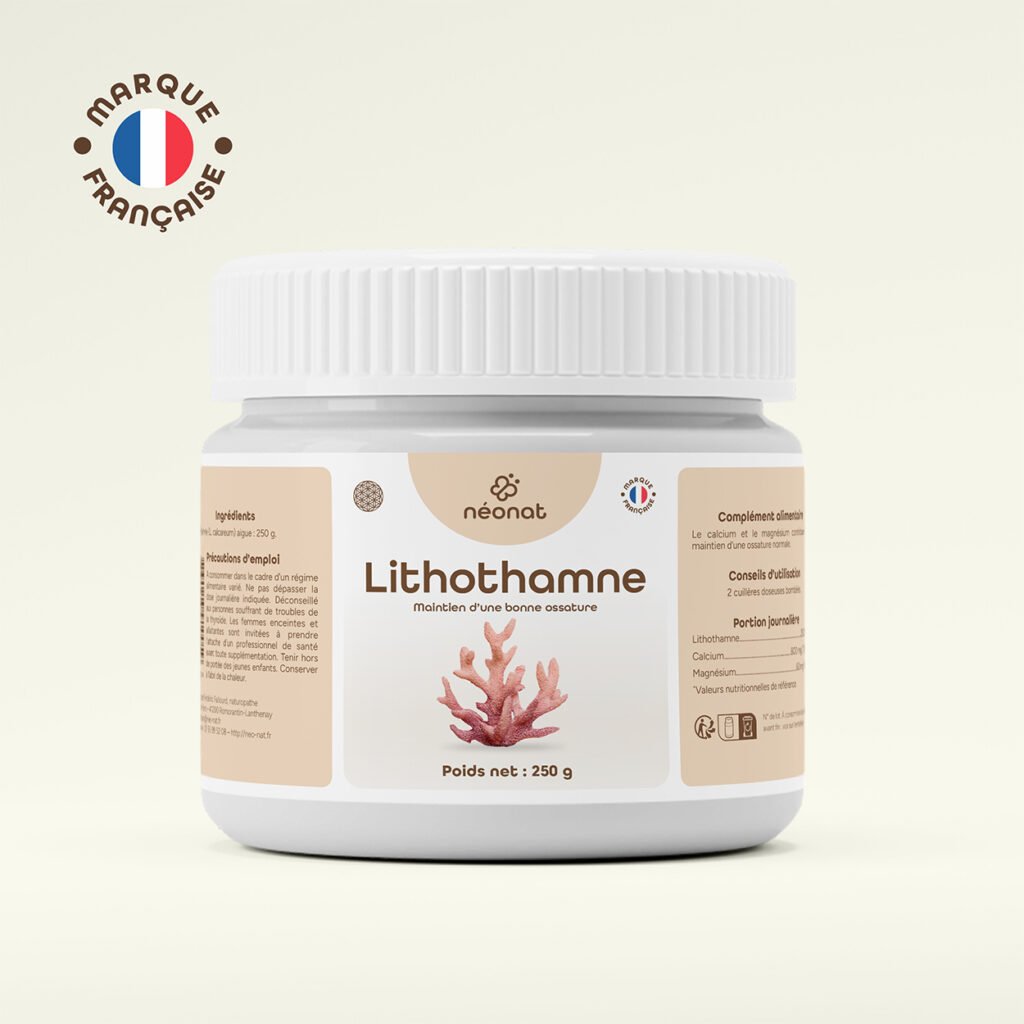 lithothamne-poudre-250g Complément alimentaire Lithothamne – flacon vu de face – Néonat
