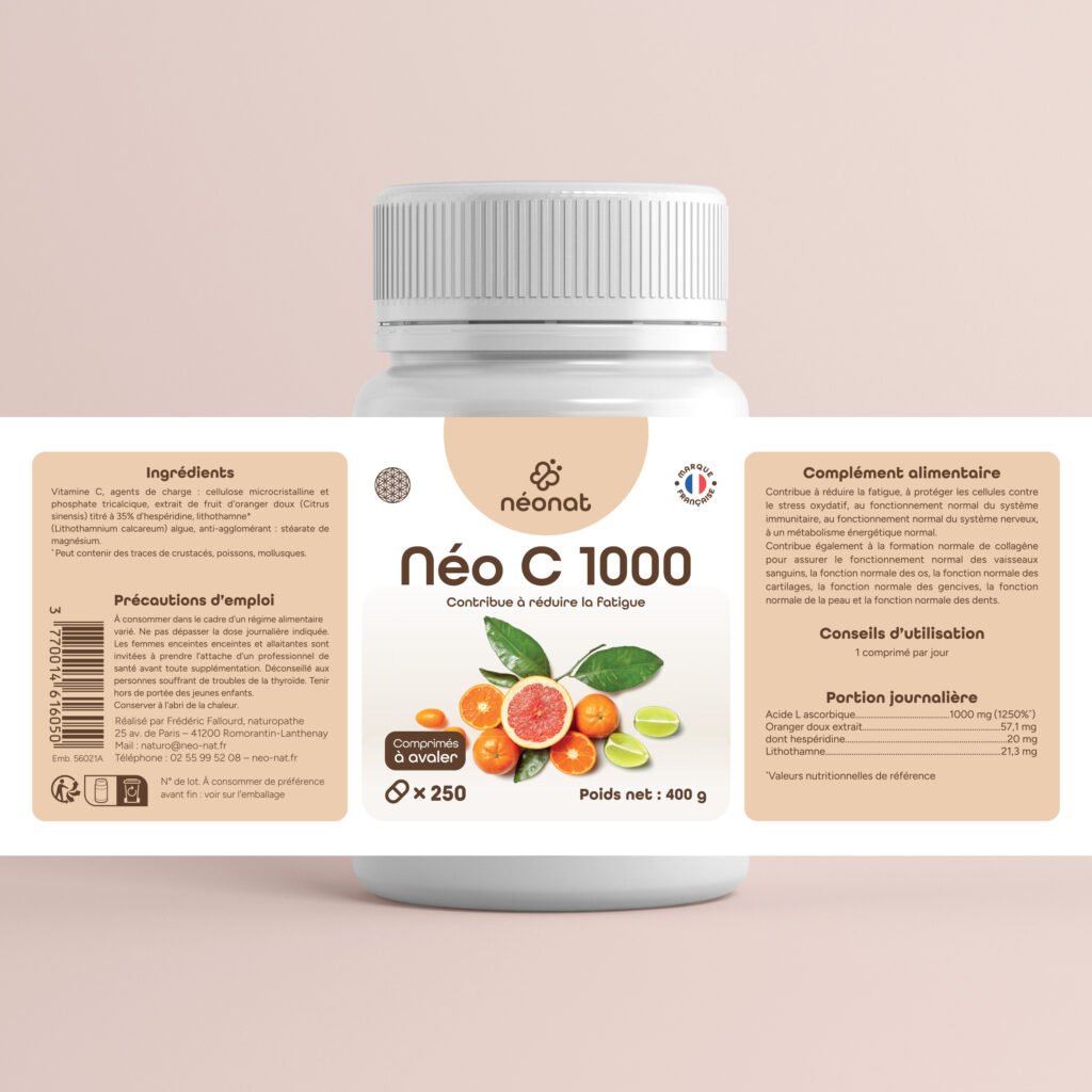 neo-c-1000-250-comprimés-étiquette Complément vitamine C 1000 naturel – étiquette complète – Néonat