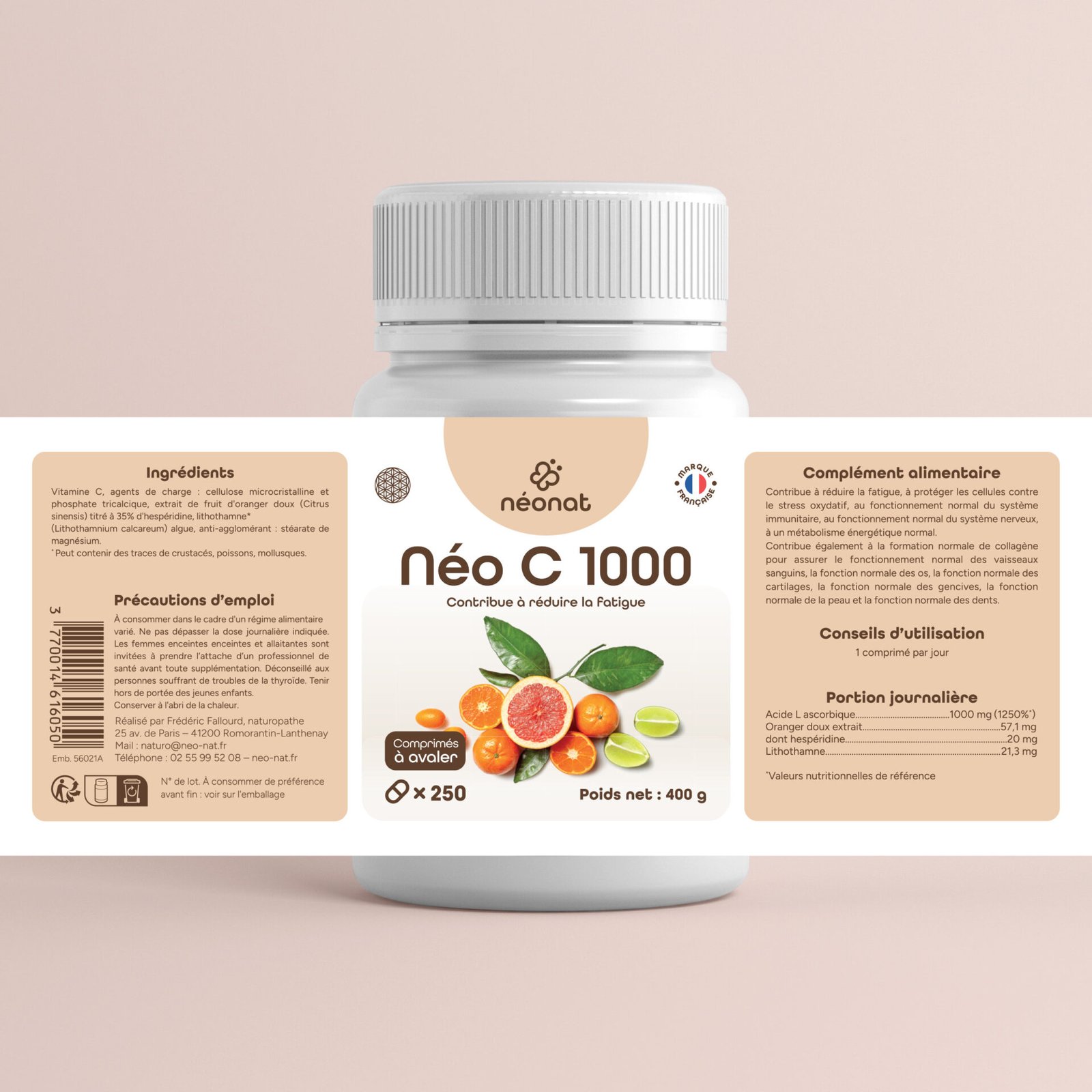 neo-c-1000-250-comprimés-étiquette Complément vitamine C 1000 naturel – étiquette complète – Néonat
