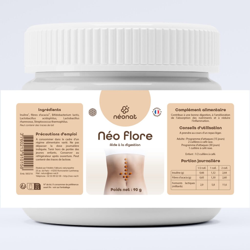 neo-flore-poudre-90g-étiquette Complément flore intestinale digestion naturelle – étiquette complète – Néo Flore