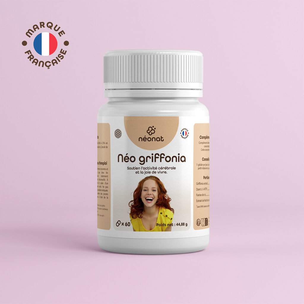 neo-griffonia-60-gelules Complément griffonia naturel sérénité sommeil – flacon vu de face – Néonat