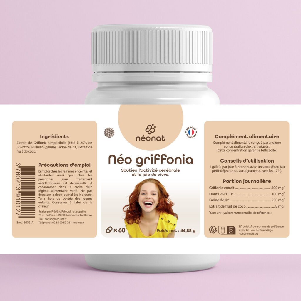neo-griffonia-60-gelules-étiquette Complément griffonia naturel sérénité sommeil – étiquette complète – Néonat