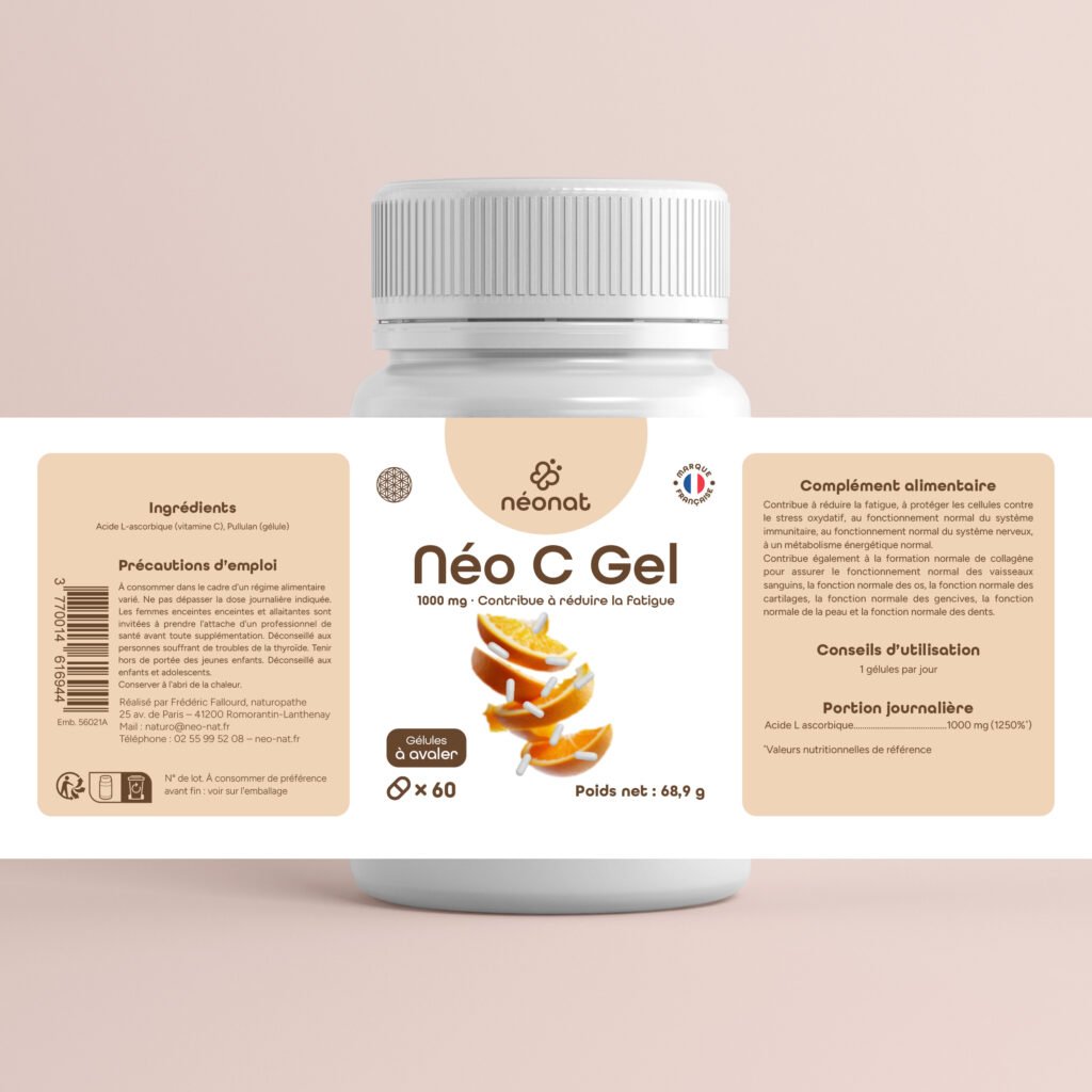 neo-c-gélule-60-étiquette Complément alimentaire Néo C Gel – flacon avec étiquette complète – Néonat