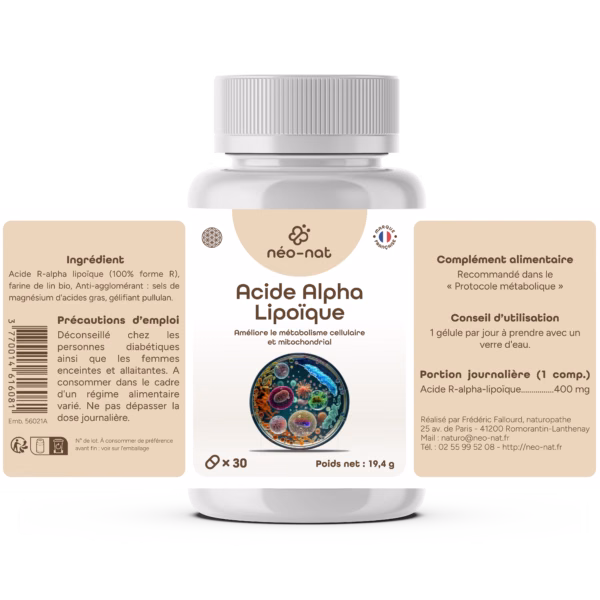 Acide Alpha lipoique 30 gelules etiquette