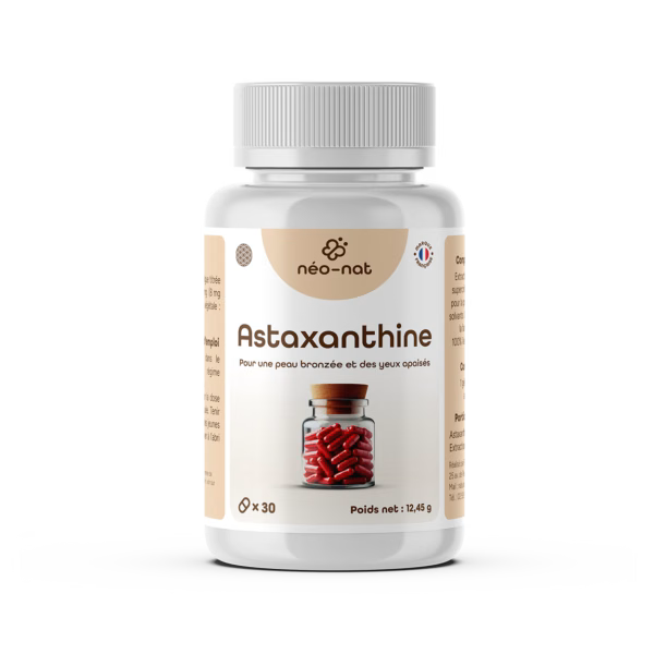 Flacon d'astaxanthine naturelle Néo-Nat, 8 mg par gélule végétale