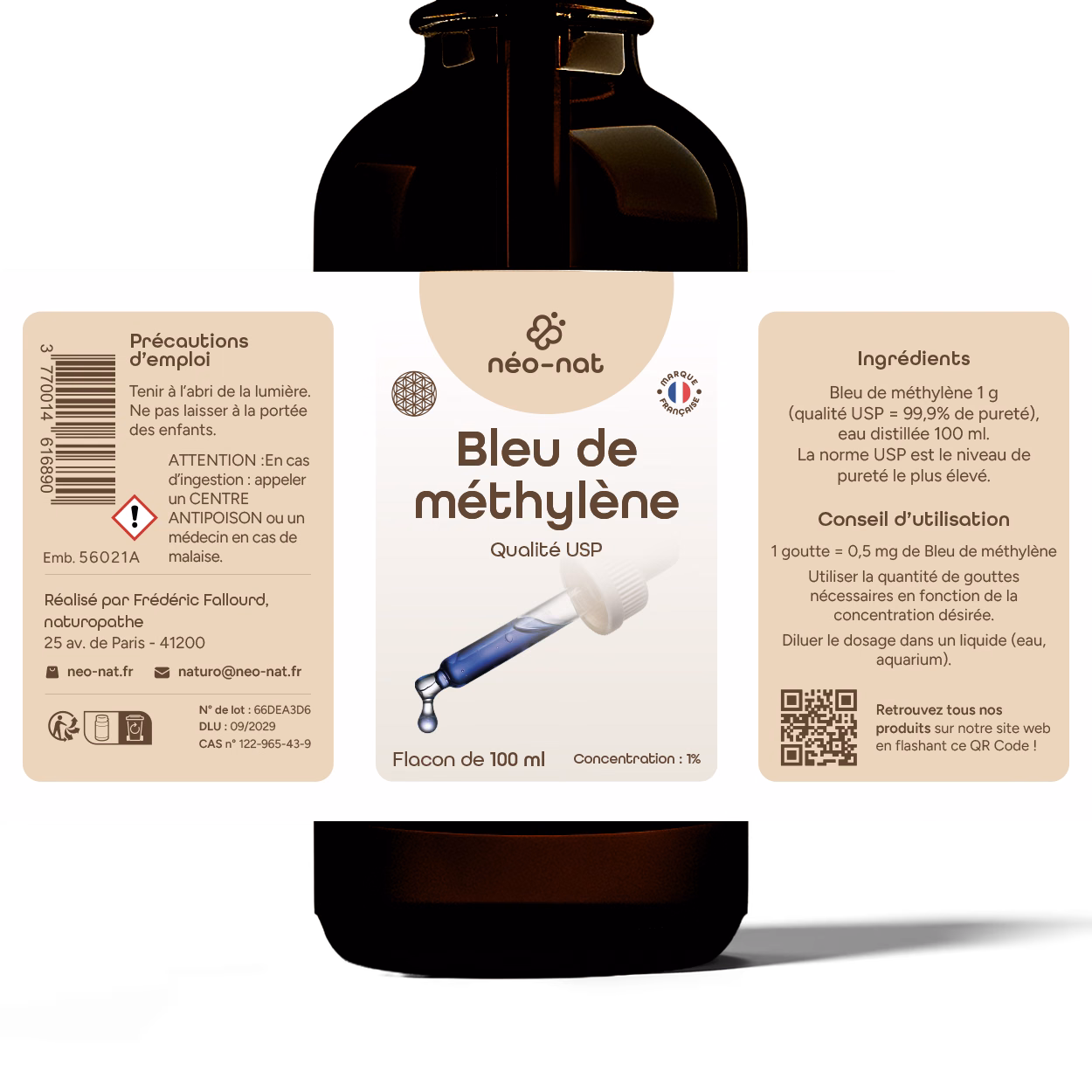 Bleu de methymene gouttes etiquette