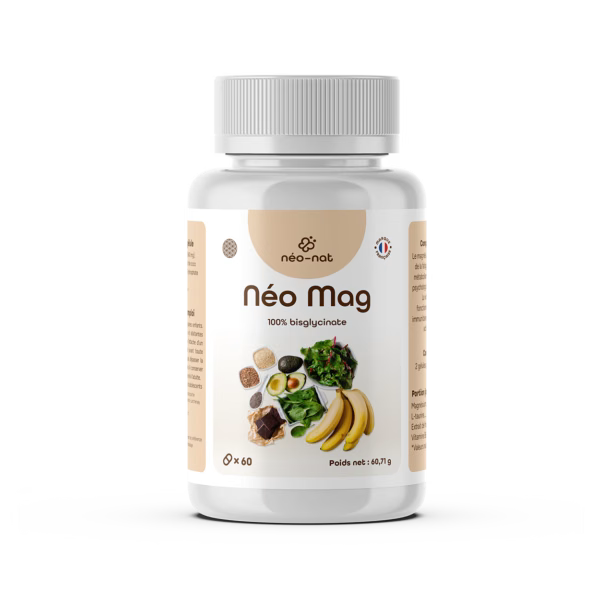 Flacon de magnésium bisglycinate, vitamine B6 et taurine Néo-Nat