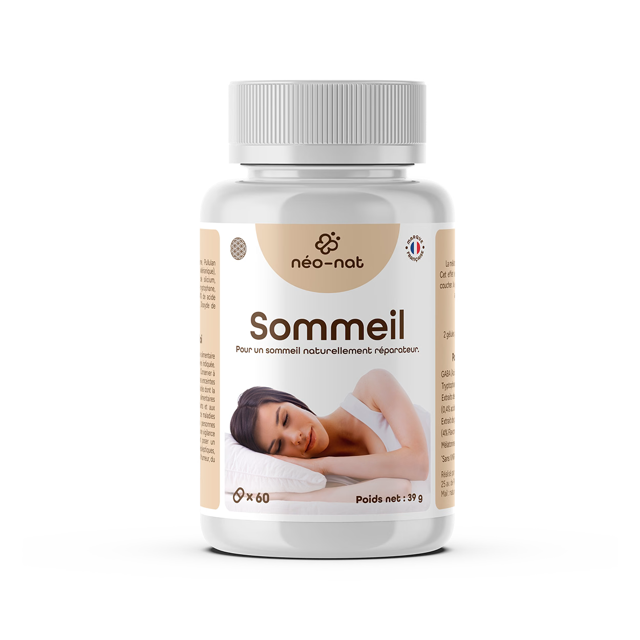 Flacon de Sommeil Néo-Nat, mélatonine, GABA, valériane et passiflore en gélules