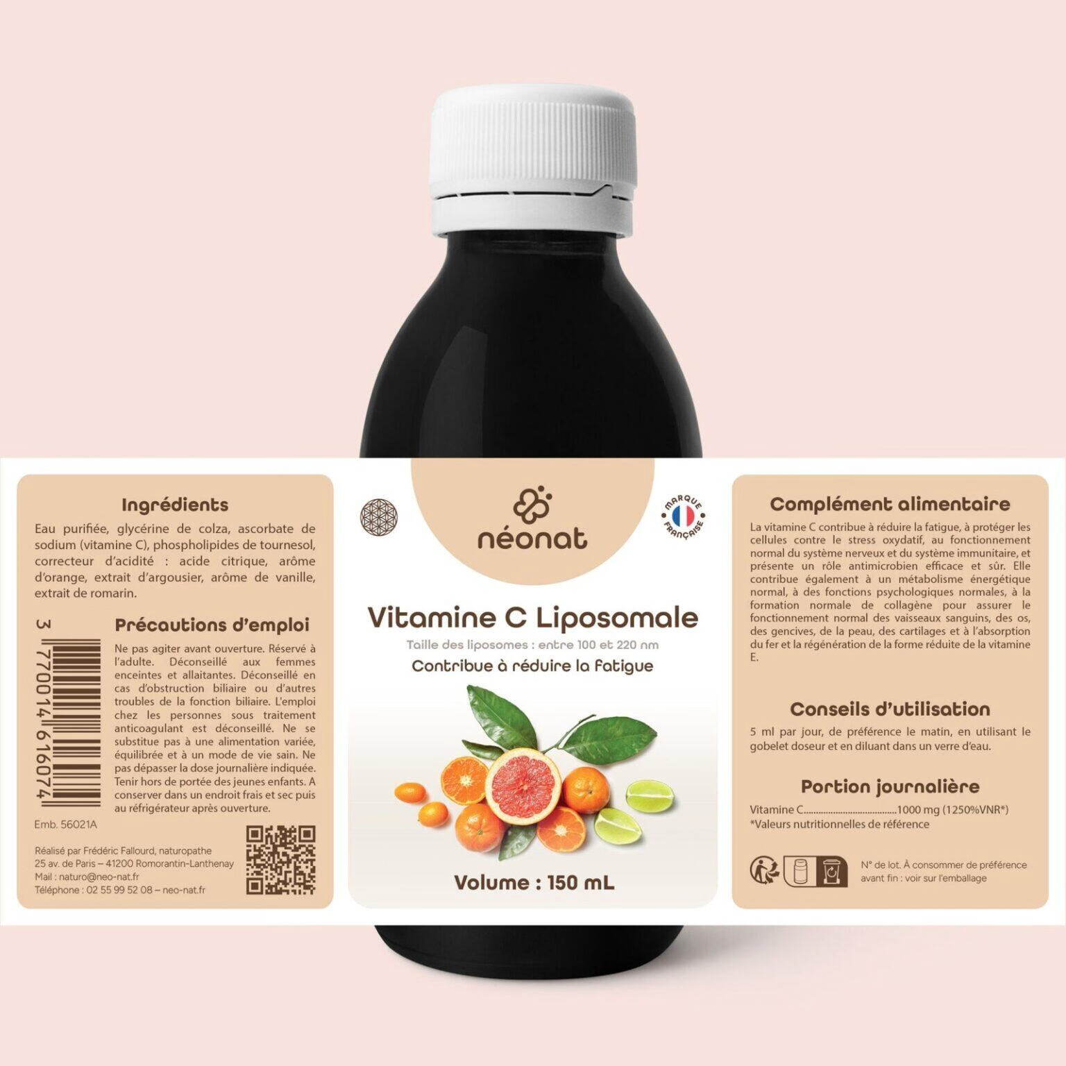 Étiquette Vitamine C liposomale 1000 mg Néo-Nat : composition et conseils d’utilisation
